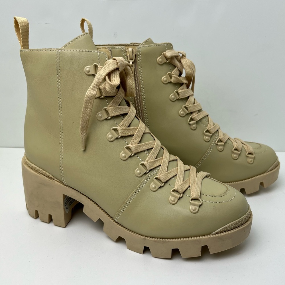 SCHUTZ Xayane Chunky 90s Style Lug Sole Lace Up Combat Boots in Almond Buff
